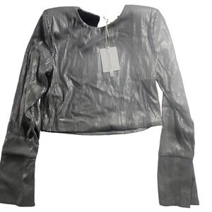 Milio Milano Blouse Womens Large Silver Sequin Long Sleeve Party Top Italy